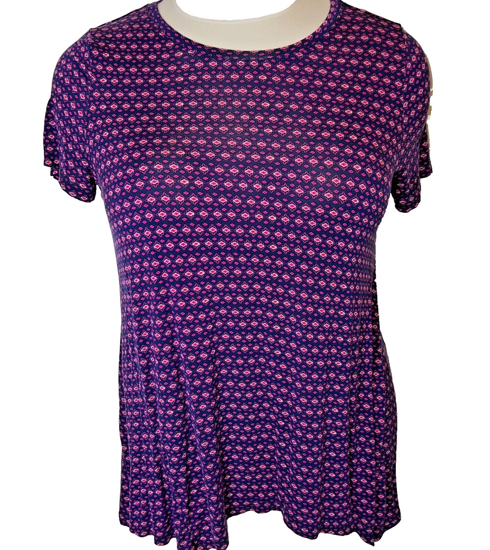 New Directions Women's XL Short Sleeve Tee Shirt Pink Diamond Pattern Sharkbite